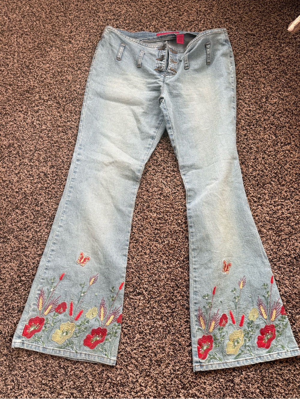 Zanadi Light Blue Flared Jeans with Floral Embroidered Hems